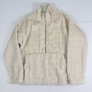 Carbon 2 Cobalt Women's Luxe Cable Half-Zip Cozy Cream Faux Fur Pullover